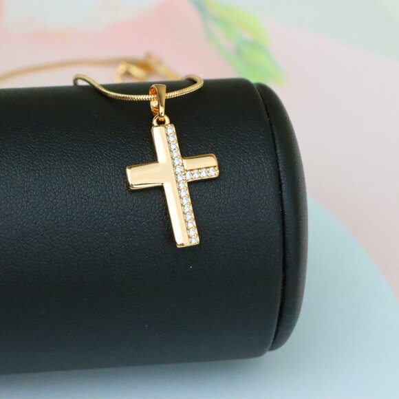 "Crystal-Accented Cross Pendant in Rose Gold Finish, XPPT1577 - Picture 5 of 12